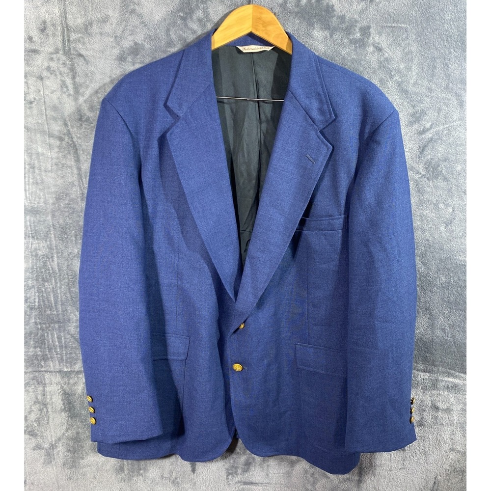 Vintage Stafford Blazer Jacket Mens 48R Blue Wool Active Blend Gold Button USA